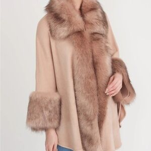 Joseph Ribkoff Pink Quartz Faux Fur Trim Cape Style 203149